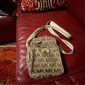 Michael Kors Beige and Brown Logo camera style Bag